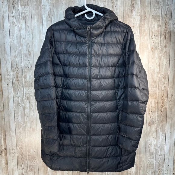 Eddie Bauer Womens Size XL Down Puffer Coat 3/4 Length Lightweight Black Hooded - Picture 1 of 6